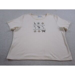 Jason Maxwell Shirt Womens Large Casual Blouse‎ Floral Embroidery Short Sleeve